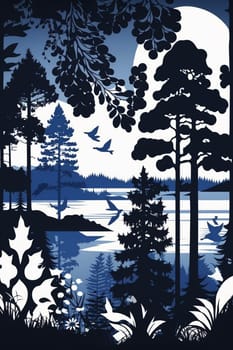 Finland, finnish nature painted applique in national colors. Vertical illustration. Generative AI