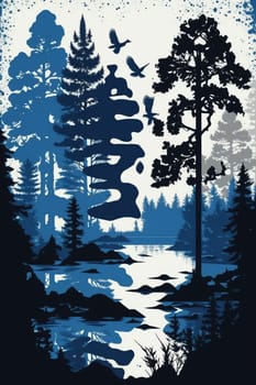 Finland, finnish nature painted applique in national colors. Vertical illustration. Generative AI