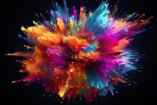 abstract multicolored explosion on a black background. Abstract colorful explosion on Black background by Generative AI.