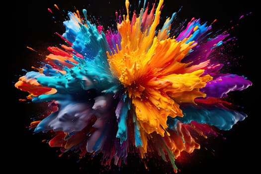 abstract multicolored explosion on a black background. Abstract colorful explosion on Black background by Generative AI.