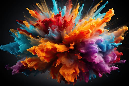 abstract multicolored explosion on a black background. Abstract colorful explosion on Black background by Generative AI.