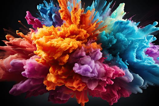 abstract multicolored explosion on a black background. Abstract colorful explosion on Black background by Generative AI.