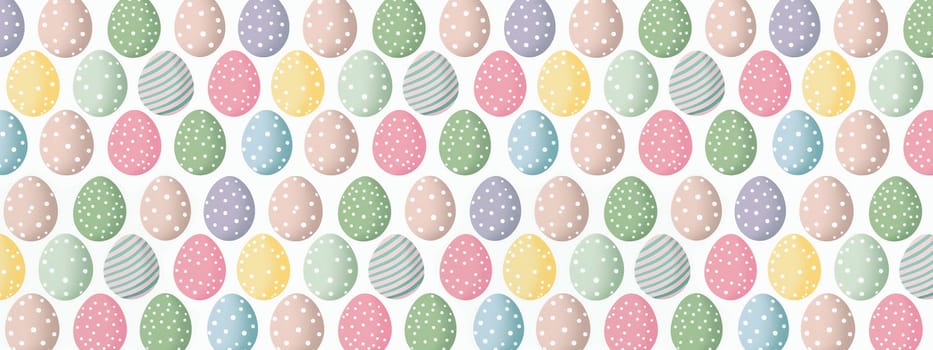 Easter eggs pattern illustration on a white background, pastel colors, cute egg. Generative AI