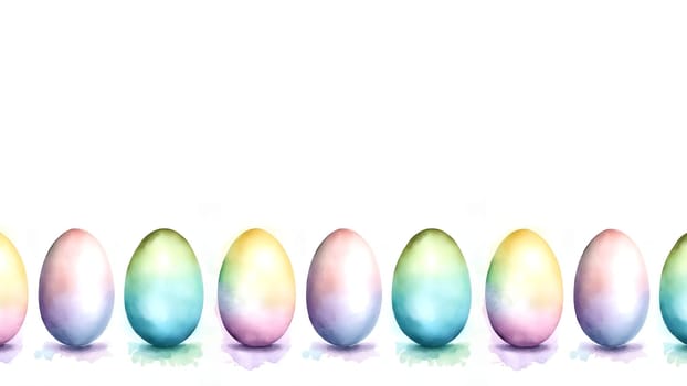 Easter eggs pattern watercolor illustration on a white, pastel colors, cute egg. Generative AI