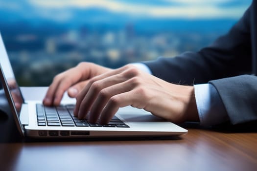 Male hands typing on the keyboard. Close-up. Computer work concept.