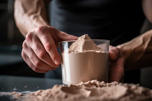 Young Arab guy drinking protein shake from bottle at kitchen, copy space. Millennial Eastern man using meal replacement for weight loss, AI Generated