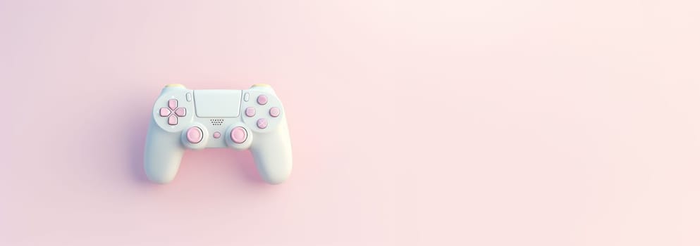 Game controller pastel colored background. pastel Joystick illustration. Gamepad for game console. 3D render copy space. Colorful video game concept Space for text web banner