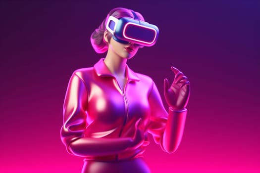 cyber woman background connect digital glasses game tech future person virtual three-dimensional neon vr cyberspace sport innovation art colorful smart reality. Generative AI.