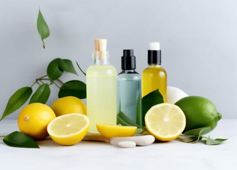 skincare freshness bergamot background body lime antioxidant lemon medicine massage natural spa herb bottle organic essence oil essential treatment aroma. Generative AI.