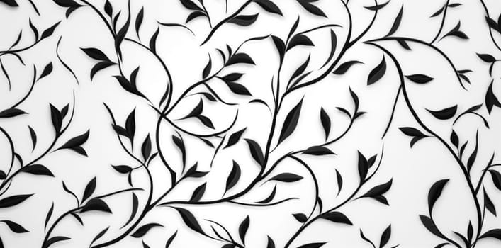 floral leaf plant flower elegance decoration shape scroll abstract texture fabric ornament textile black victorian illustration pattern design seamless wallpaper. Generative AI.