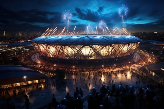 Large sports stadium. Dark sky with clouds over the stadium. Sports competition concept.