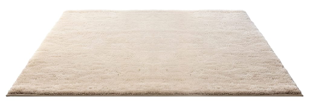 High-quality, plush beige rectangular carpet with a detailed soft texture, perfect for modern home interiors, isolated on a white background. Cut out home decor. Front view. Generative AI