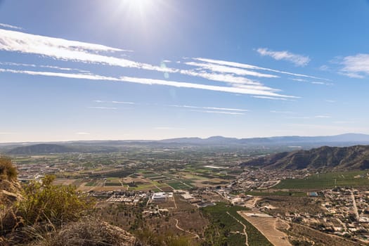 beautiful landscape, view from the mountain to the city, background with a place for an inscription. High quality photo