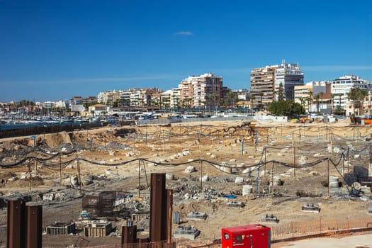 large construction site on the sea coast, construction concept. High quality photo