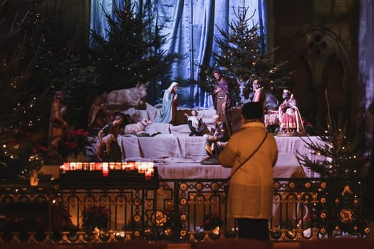 Nativity Christmas creche with Joseph Mary and small Jesus