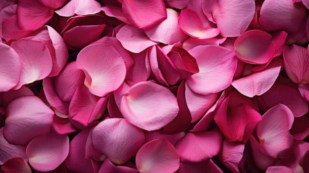 Pink rose petals. Valentines day background. Flat lay, top view AI