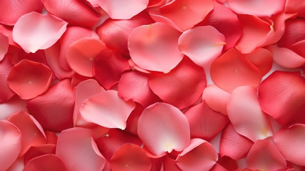 Pink rose petals. Valentines day background. Flat lay, top view AI