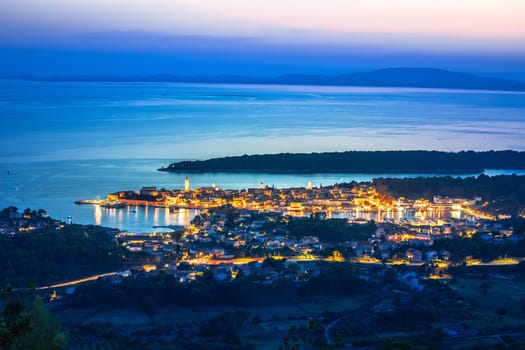 Historic town of Rab evening panoramic view, Island of Rab, Adriatic archipelago of Croatia