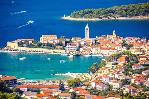 Town of Rab and Adriatic archipelago panoramic view from the hill, Croatia