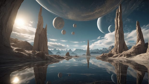 Surreal space landscape. AI generated