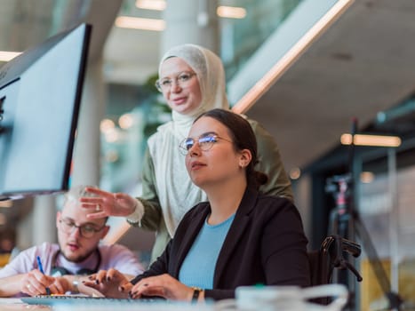 In a modern startup office, a diverse group of young professionals collaboratively tackles various business problems and challenges, surrounded by their engaged colleagues, fostering innovation and productivity.