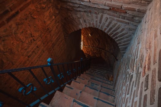 Upper part of the historical Red Tower - Kizil Kule, in Alanya Castle. The Red Tower is the symbol of the Alanya city, and the famous touristic place, Turkey (Turkiye).