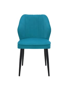 modern blue fabric chair with wooden legs isolated on white background, front view. contemporary furniture in classical style, interior, home design