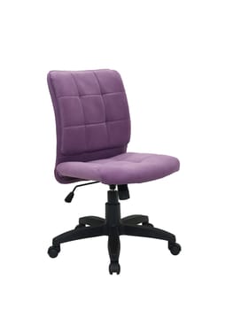 purple office fabric armchair on wheels isolated on white background, side view. modern furniture, interior, home design