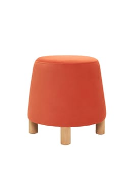 unusual modern orange conical padded stool upholstered with soft fabric in strict style isolated on white background. Creative approach to making furniture in shape of truncated cone