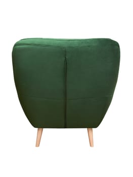 Modern green fabric armchair with wooden legs isolated on white background, back view. furniture, interior, home design in minimal style