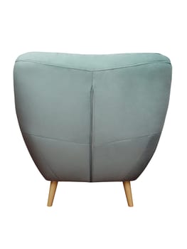 Modern grey fabric armchair with wooden legs isolated on white background, back view. furniture, interior, home design in minimal style