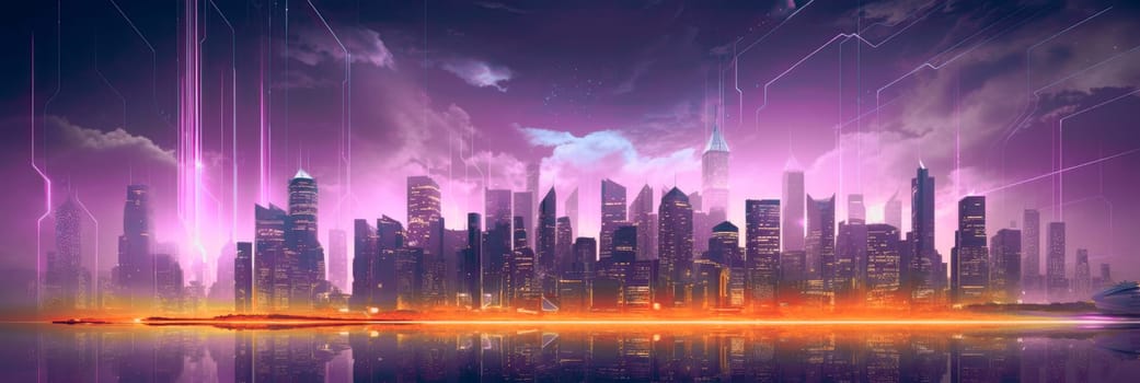 Abstract futuristic night city, Concept for IOT, smart city, speed connection and taintless advanced communication network.