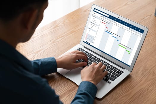 Project planning software for modish business project management on the computer screen showing timeline chart of the team project