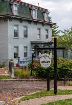 Entrance to Snake Alley in Burlington Iowa which has the world record for steepest bendy street