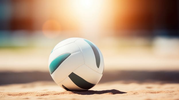 Volleyball ball on a sunny beach. Background for sporting events AI