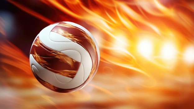 Volleyball ball on bright flamy background. Background for sporting events. AI
