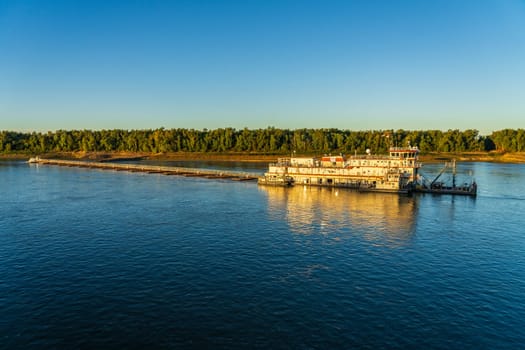 Army Corps of Engineers historic boat MV Potter dredging the Mississippi river south of St Louis in record low water levels