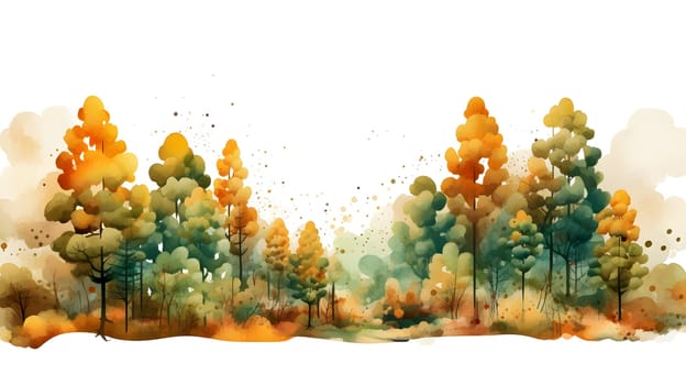 A dreamy watercolor painting depicting a forest with trees, dappled with light and shadow - AI Generative