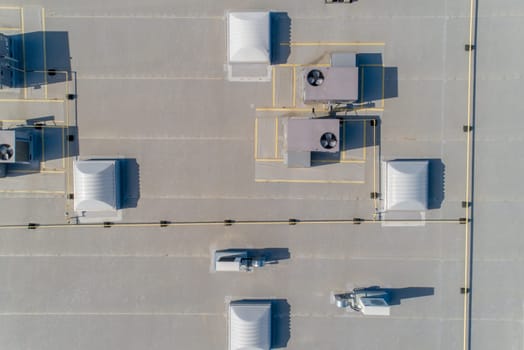 aerial view of a commercial HVAC setup on a roof