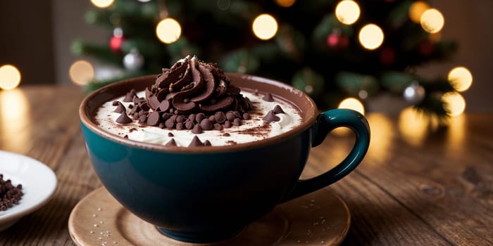 A mug of hot Christmas chocolate or coffee. High quality illustration