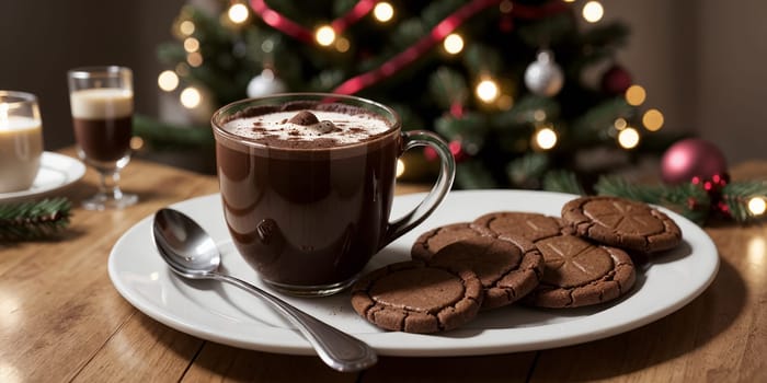A mug of hot Christmas chocolate or coffee. High quality illustration