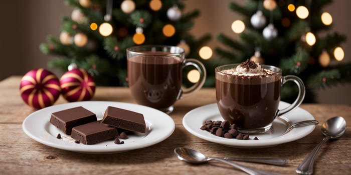 A mug of hot Christmas chocolate or coffee. High quality illustration