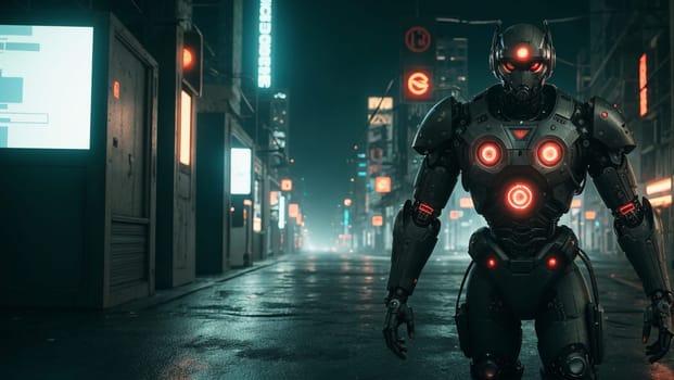 Cyborg in the style of Dark Cyberpunk. High quality illustration