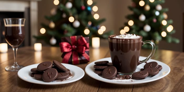 A mug of hot Christmas chocolate or coffee. High quality illustration