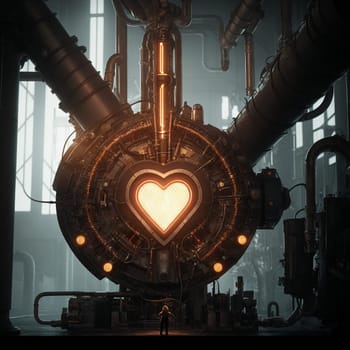 Atomic heart in mechanisms. Heart motor. High quality illustration