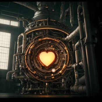 Atomic heart in mechanisms. Heart motor. High quality illustration