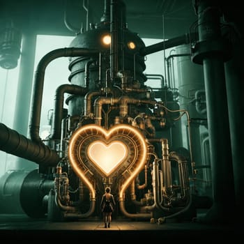Atomic heart in mechanisms. Heart motor. High quality illustration