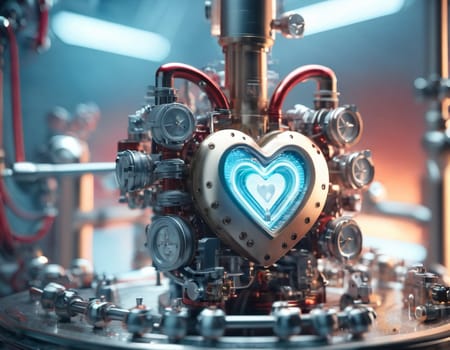 Atomic heart in mechanisms. Heart motor. High quality illustration