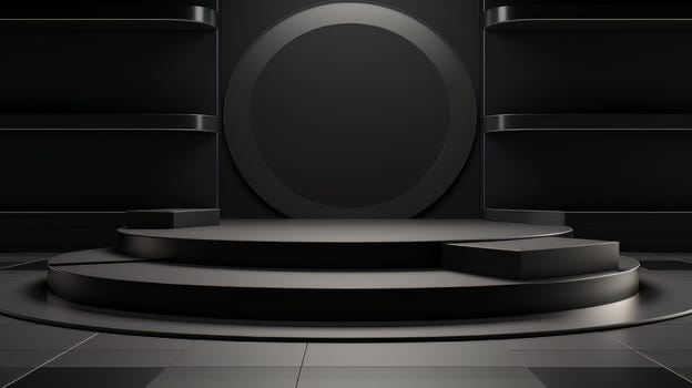 Black futuristic 3D Elegant Podium Stage. Abstract geometric minimalist 3D scene with podium, copy space or space for product presentation. generative AI.