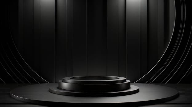 Black futuristic 3D Elegant Podium Stage. Abstract geometric minimalist 3D scene with podium, copy space or space for product presentation. generative AI.